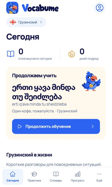 Vocabume: экран «Сегодня»
